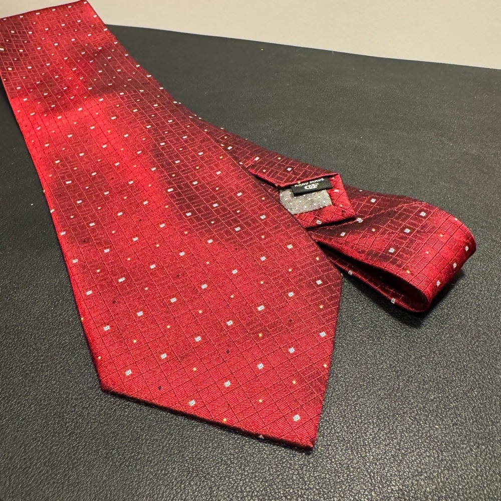 Daniel De Fasson Tie Red Geometric Polkadot Silk Jacquard VTG NWT Necktie Studio